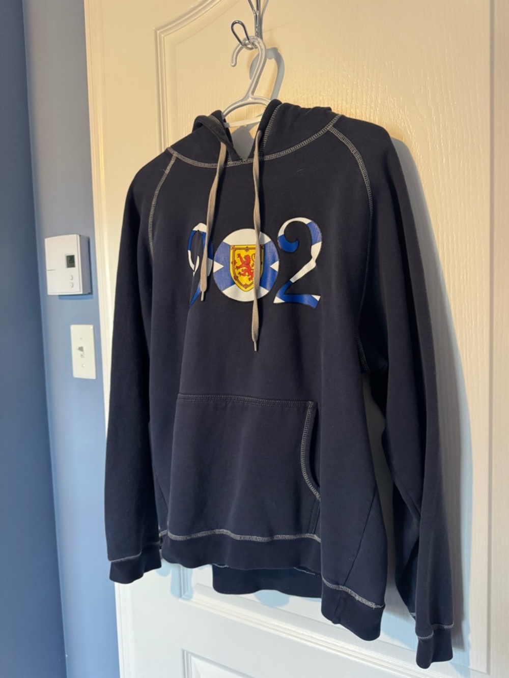 Men's Navy Graphic Hoodie with Crest Detail